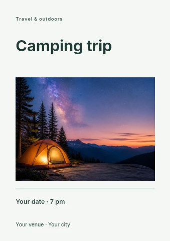 Glowing tent under starry night sky in Camping trip flyer template