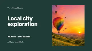 Local city exploration presentation cover template · Horizontal photo dialogue