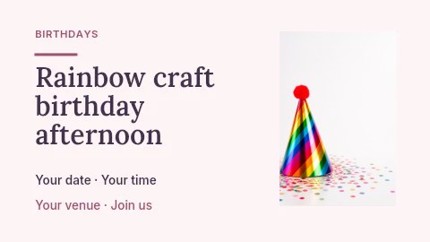 Rainbow craft birthday afternoon presentation cover template · Horizontal photo dialogue