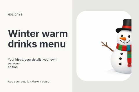 Winter warm drinks menu postcard template