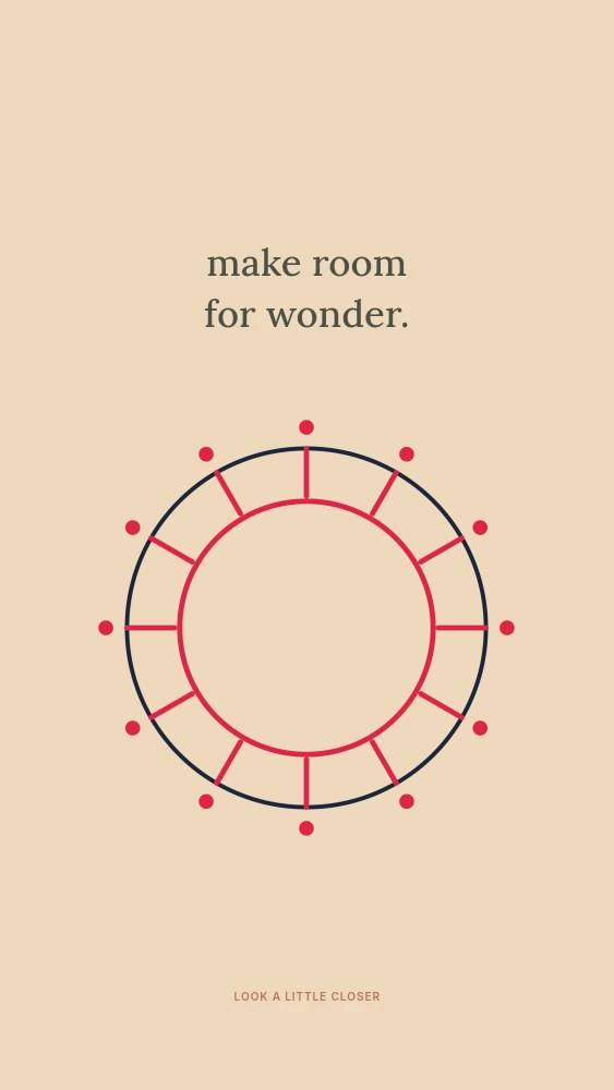 Dot radial emblem · 12 motifs and spokes in Make room for wonder · Abstract wallpaper