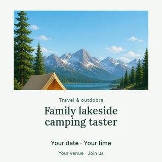 Family lakeside camping taster social media post template · Quiet photo gallery