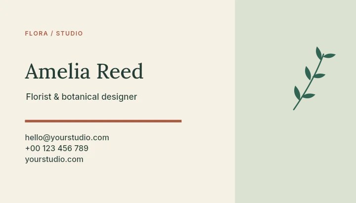 Olive foliage · arching arrangement with 3 leaf pairs in Flora studio · Botanical business card