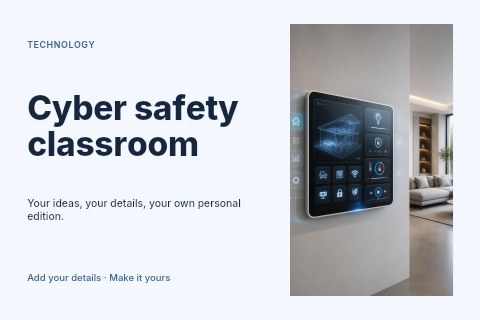 Smart home control panel on wall in Cyber safety classroom postcard template