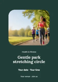 Gentle park stretching circle flyer template · Picture window