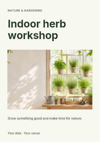 Indoor herb workshop flyer template