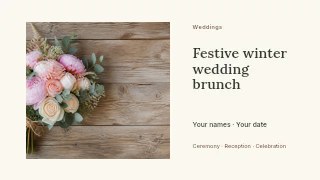 Festive winter wedding brunch presentation cover template · Horizontal photo dialogue