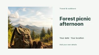 Forest picnic afternoon presentation cover template · Horizontal photo dialogue