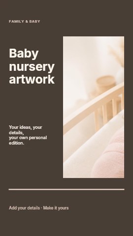 Newborn baby sleeping peacefully swaddled in Baby nursery artwork instagram story template