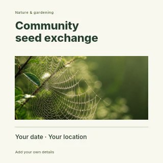 dew-covered spider web on green foliage in Community seed exchange · Title & photograph