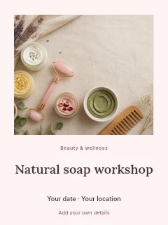 Natural soap workshop greeting card template · Quiet photo gallery
