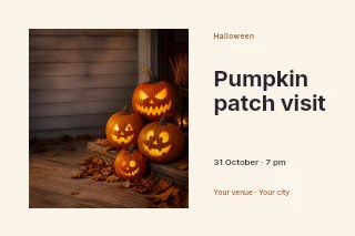 Pumpkin patch visit postcard template · Horizontal photo dialogue
