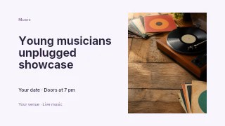 Young musicians unplugged showcase presentation cover template · Horizontal photo dialogue