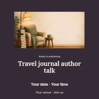 Travel journal author talk social media post template · Picture window