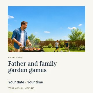 Father grilling while children play soccer in Father and family garden games social media post · Gallery editorial