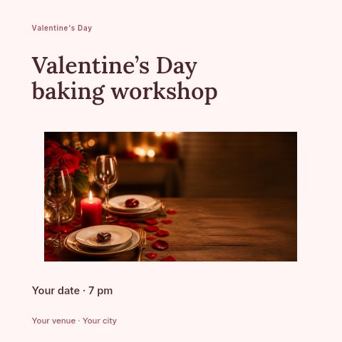 Valentine’s Day baking workshop social media post template