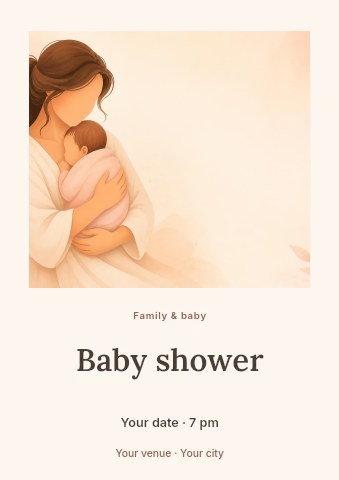 Mother Holding Baby in Soft Pastel Style in Baby shower flyer template
