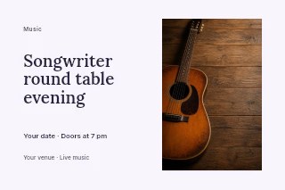 Songwriter round table evening postcard template · Horizontal photo dialogue