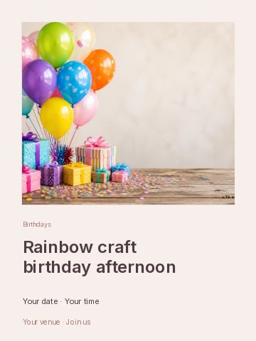 Rainbow craft birthday afternoon poster · Gallery editorial poster template