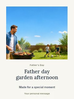 Father grilling while children play soccer in Father Day garden afternoon · Quiet photo gallery