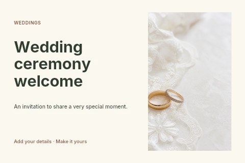 Wedding ceremony welcome postcard template