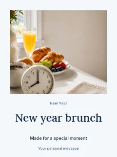 Breakfast table with clock and fruit in New Year brunch · Quiet photo gallery