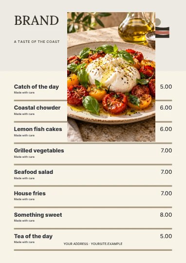 A taste of the coast · Studio menu template