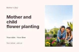 Mother and child flower planting postcard template · Horizontal photo dialogue