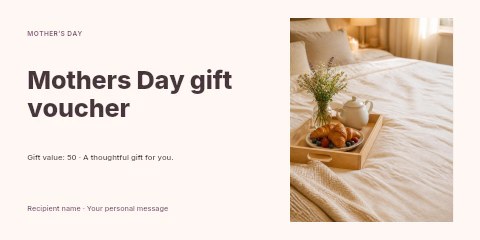 cozy breakfast tray with croissants in Mothers Day gift voucher template