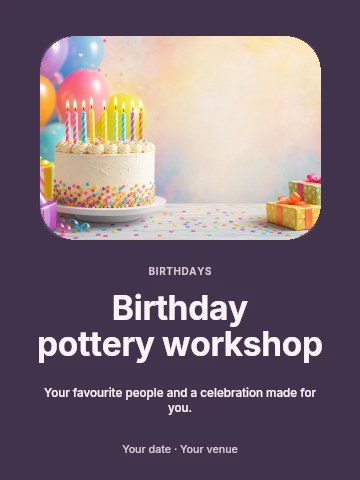 Birthday pottery workshop poster template