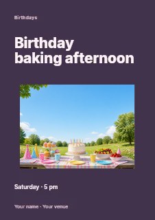 Birthday baking afternoon flyer template · Modern programme