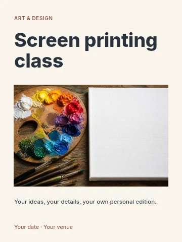 Screen printing class invitation template