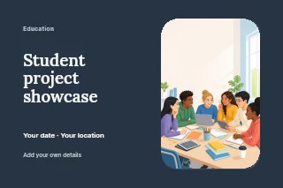 Student project showcase postcard template · Horizontal photo dialogue