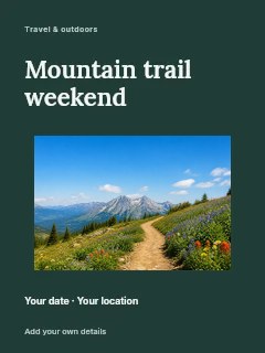 Mountain trail with wildflowers in summer in Mountain trail weekend · Modern programme