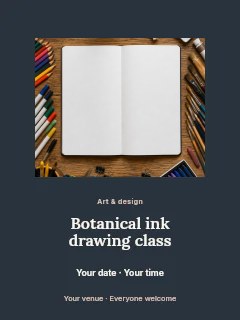Botanical ink drawing class poster template · Picture window