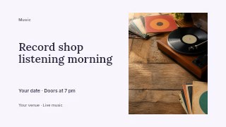 Record shop listening morning presentation cover template · Horizontal photo dialogue