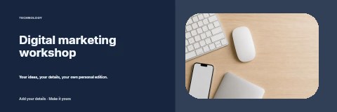Minimalist workspace with wireless devices in Digital marketing workshop banner template