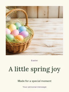 basket of colorful pastel Easter eggs in Easter photo greeting · Quiet photo gallery