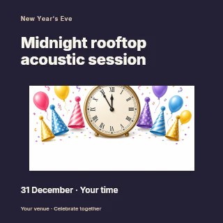 Midnight rooftop acoustic session social media post template · Modern programme