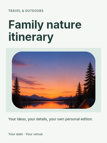 Campfire by a lakeside sunset in Family nature itinerary poster template