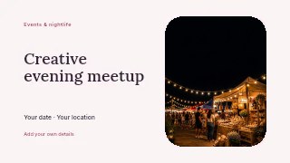 Creative evening meetup presentation cover template · Horizontal photo dialogue
