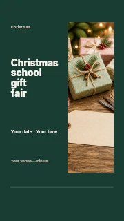 Christmas gifts with rustic wrapping in Christmas school gift fair instagram story · Split portrait