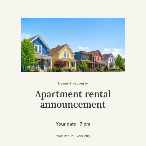 Apartment rental announcement social media post template