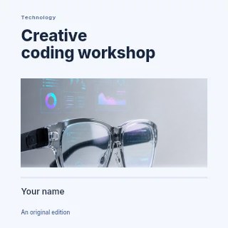 Creative coding workshop podcast cover template · Title & photograph