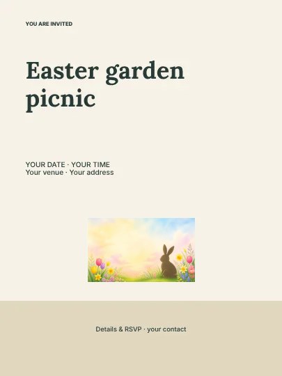 Easter garden picnic · Ribbon invitation template