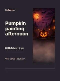 Pumpkin painting afternoon greeting card template · Split portrait
