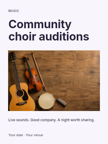 Community choir auditions poster template