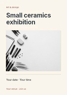 Small ceramics exhibition flyer template · Title & photograph