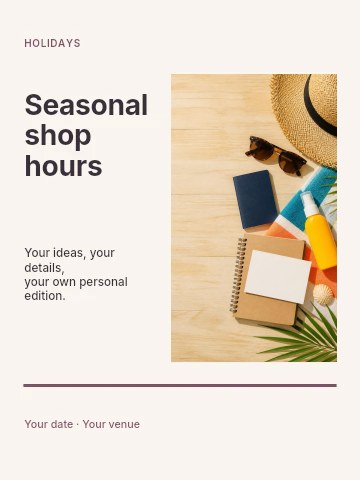 Seasonal shop hours poster template