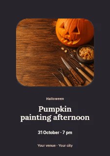 Jack-o’-lantern pumpkin carving setup in Pumpkin painting afternoon · Picture window
